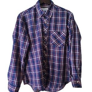 1960s 60s Vintage Cove Creek Plaid Flannel Blue Pink Shirt L Kurt Cobain Grunge